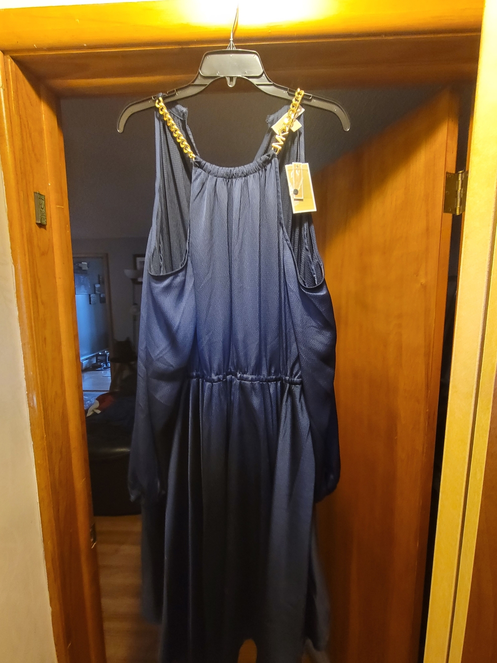 MICHAEL Michael Kors Navy Maxi Dress with Gold Chain Straps